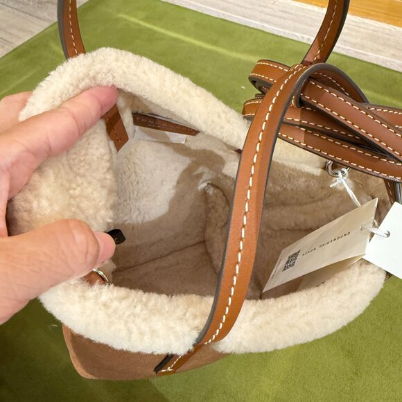 Tory Burch Shearling Mini Tote 170269 Taupe $575 - Picture 5 of 7